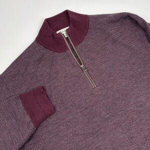 Peter Millar Men's XL Long Sleeve Red Merino Wool Quarter Zip Pullover Sweater‎